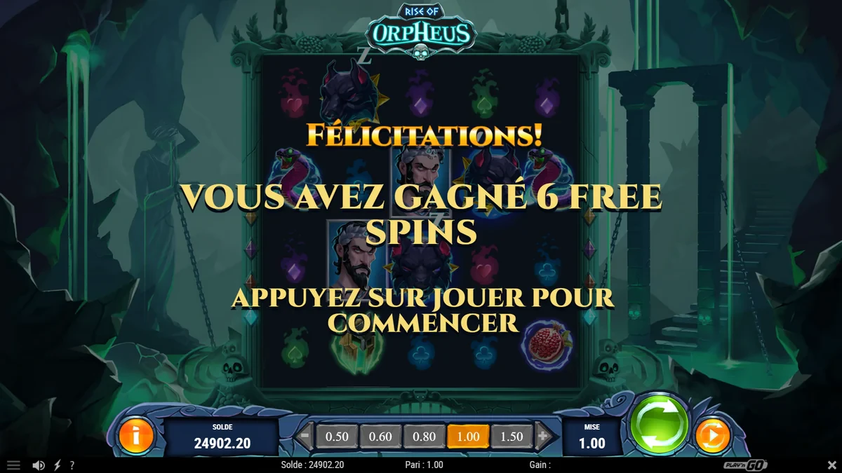 accès aux free spins de rise of orpheus
