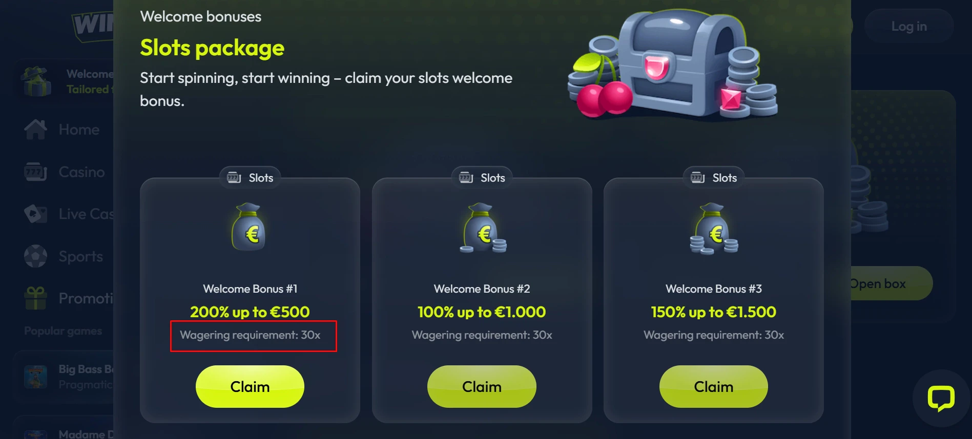 Winzter Casino Welcome Bonus Wager