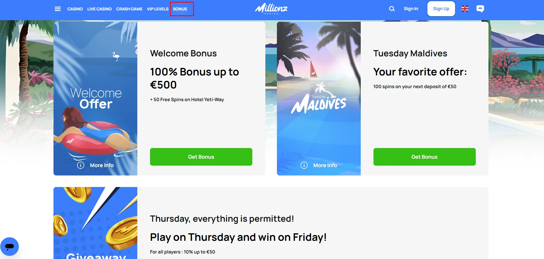 Millionz Casino No Wager Bonuses
