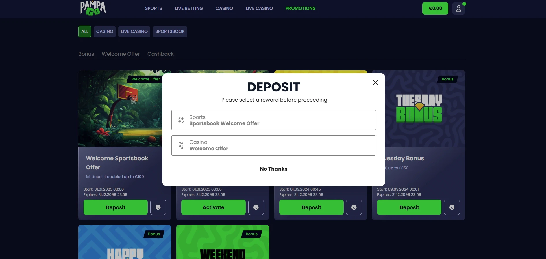 PampaGo Casino First Deposit