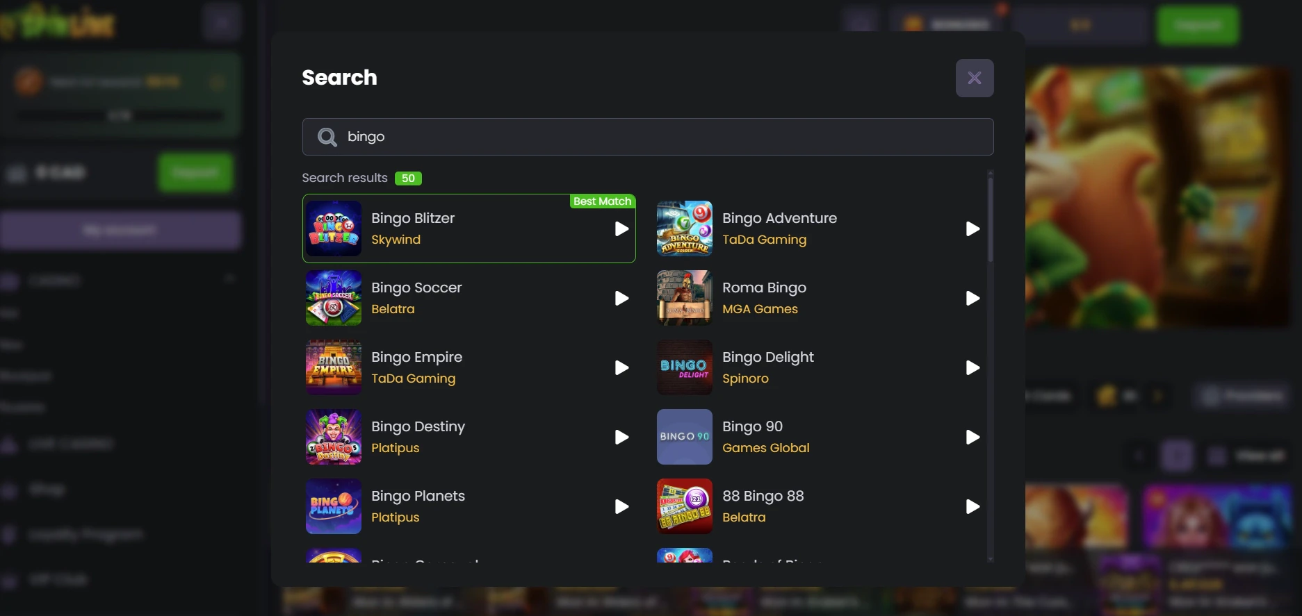 Spinline Casino Bingo Games