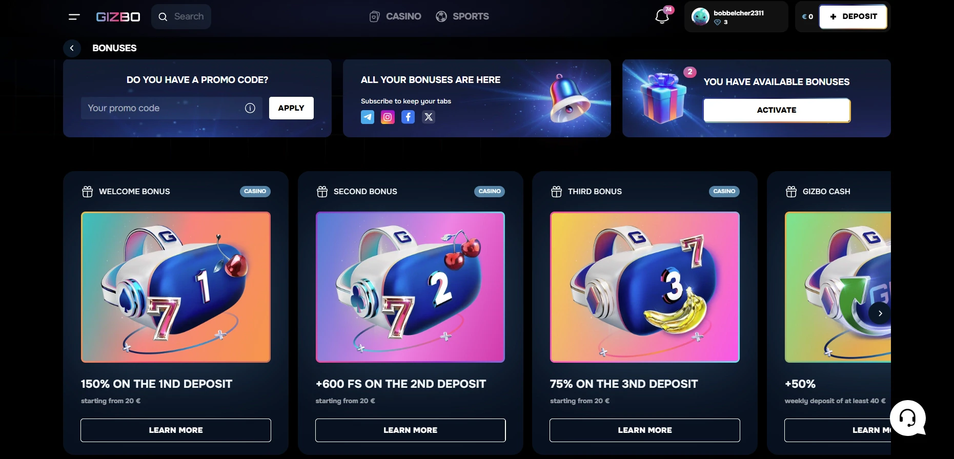 Gizbo Casino Bonuses