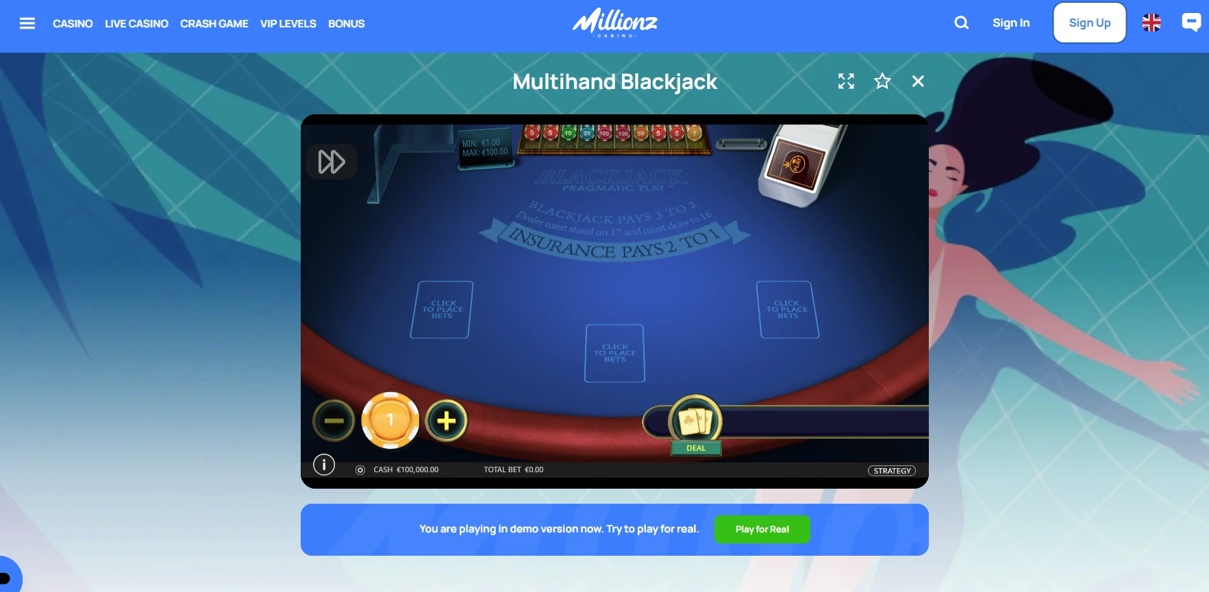 Millionz Casino MultiHand Blackjack