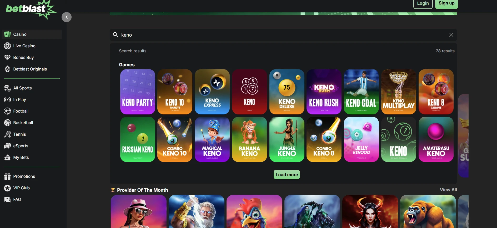Betblast Casino Keno Games