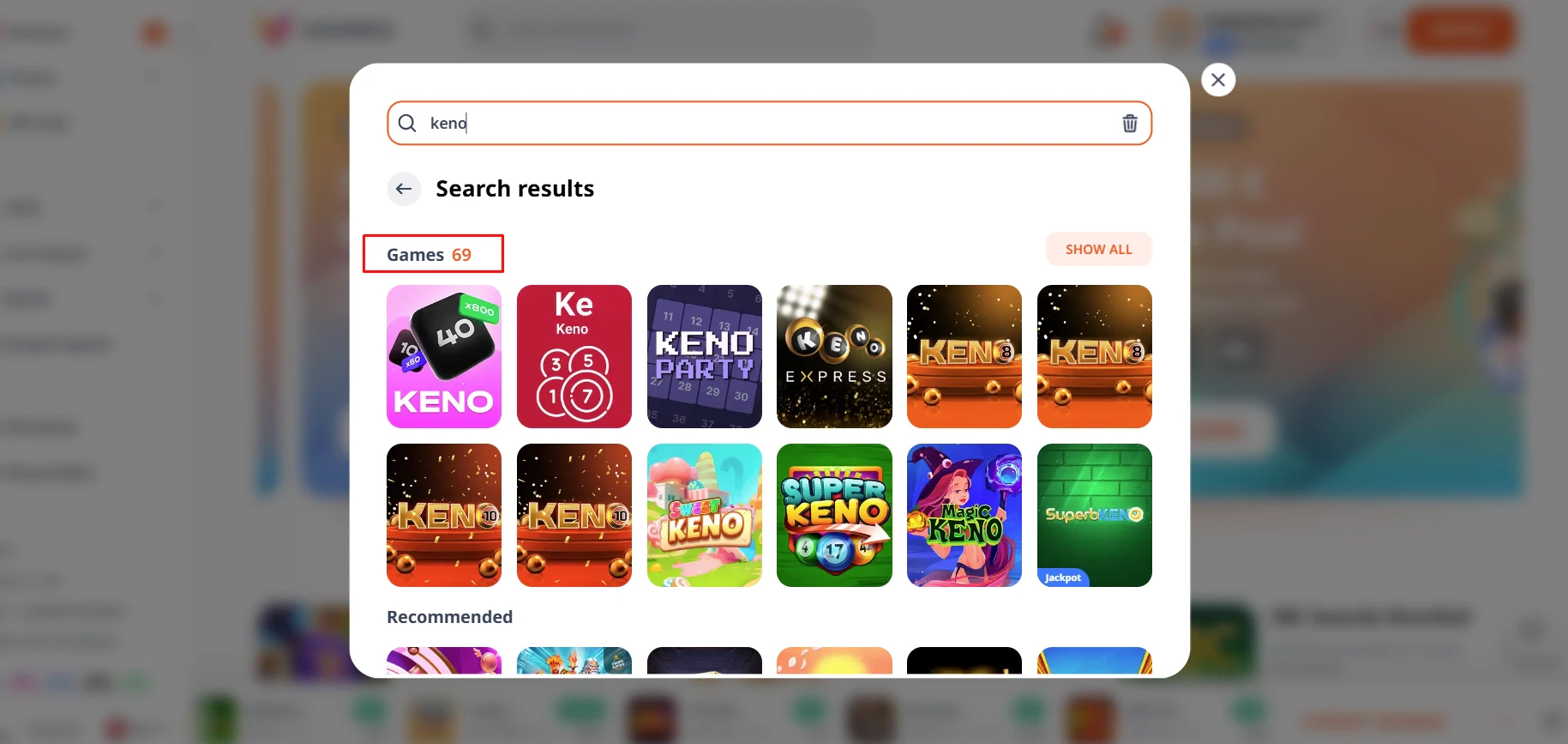 Monro Casino Keno Games
