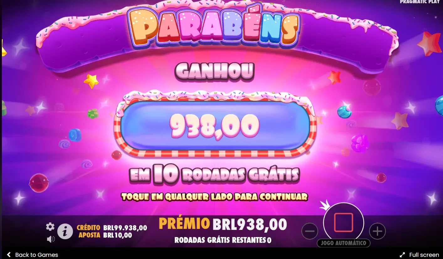 Essa é a tela ao final das rodadas grátis e mostra o valor ganho acumulado.