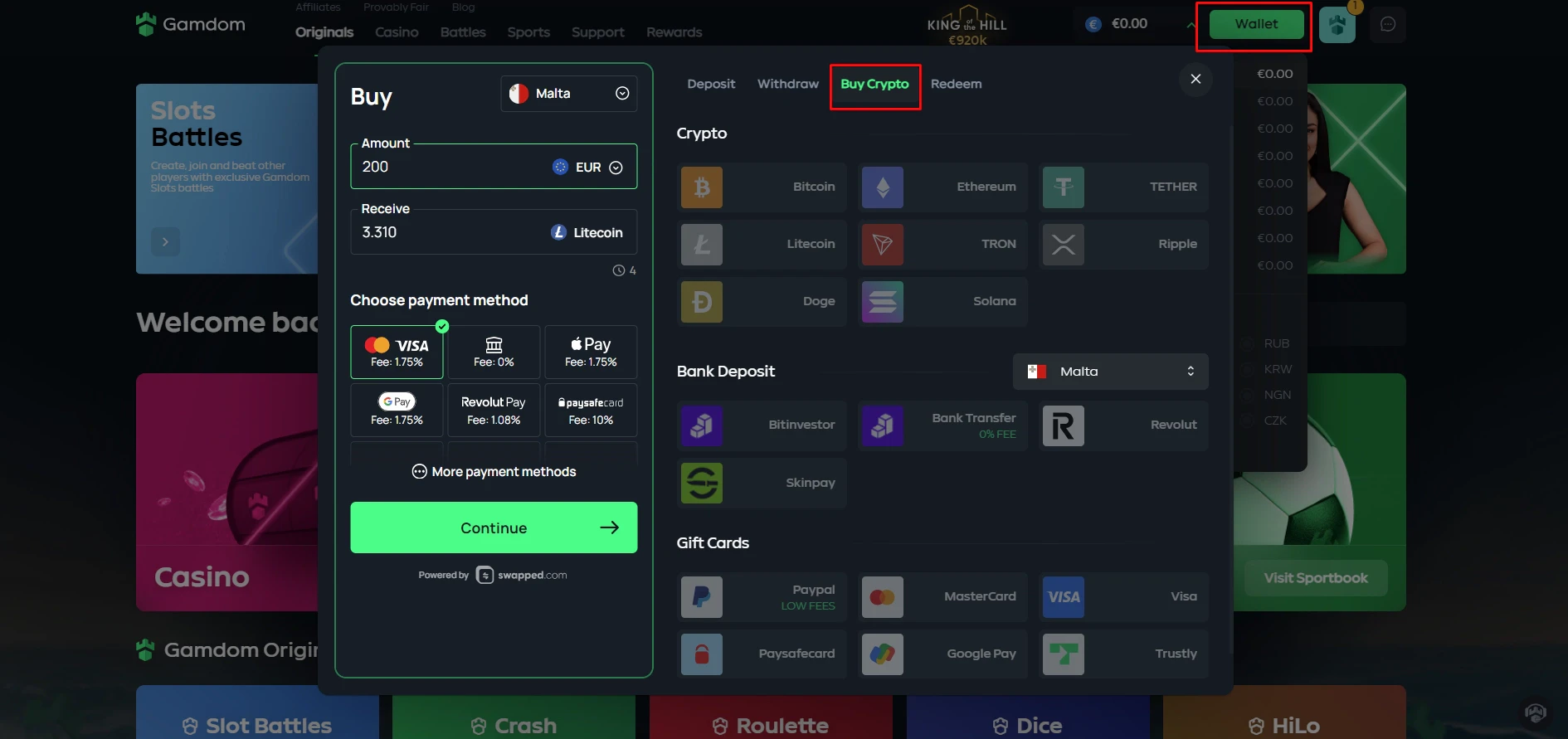 Gamdom Casino Payment Methods