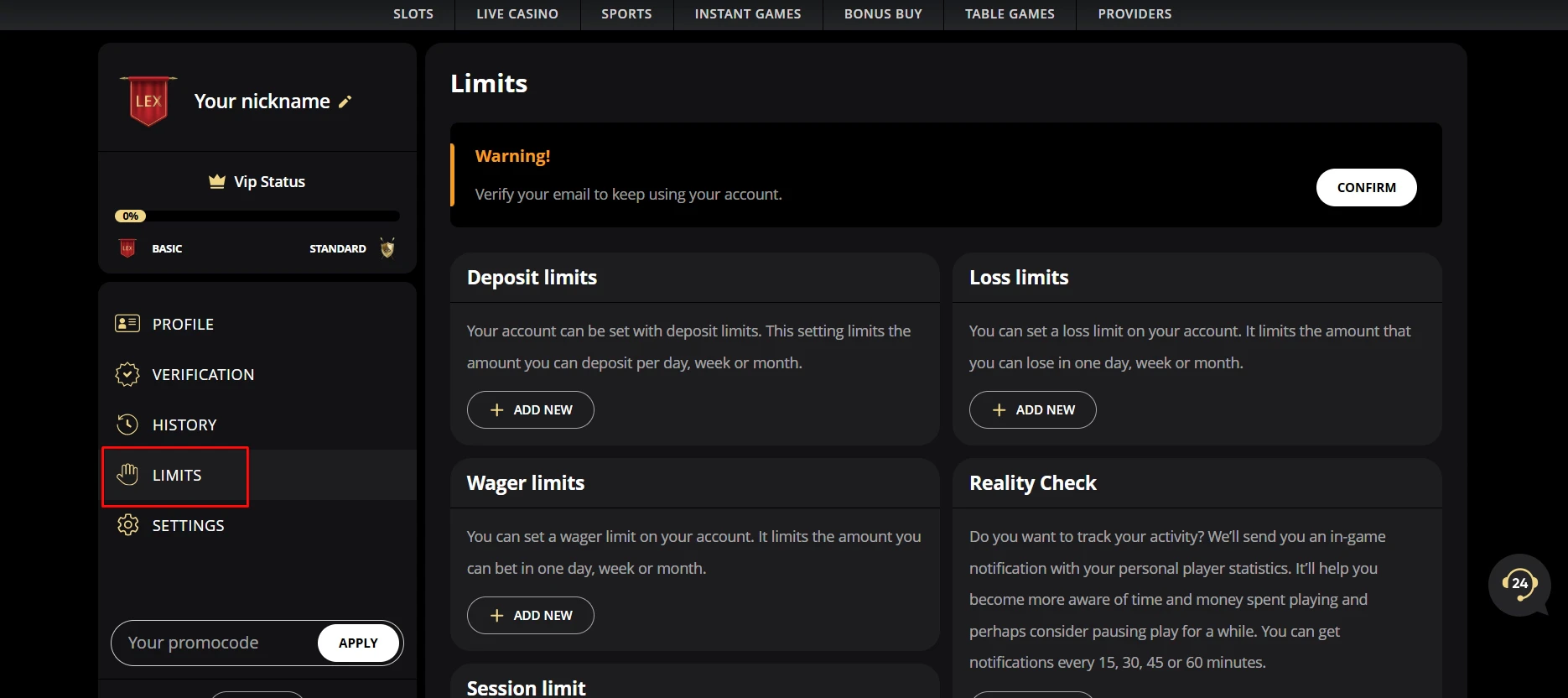 Lex Casino Responsible Gaming Limits