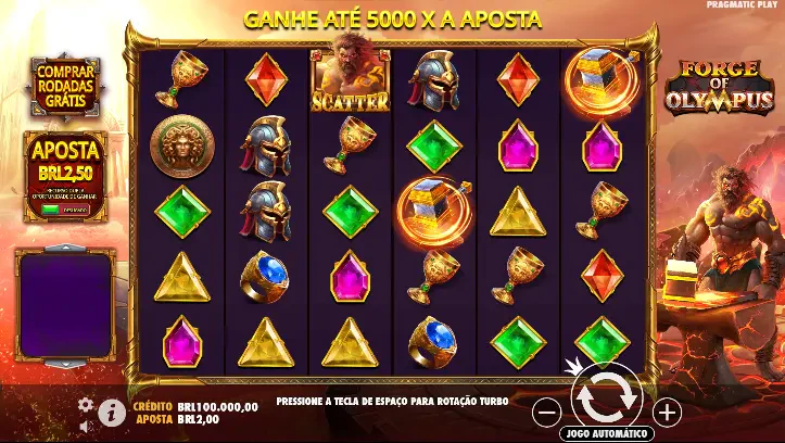 A distribuição do slot funciona da seguinte forma: seis colunas e cinco linhas.