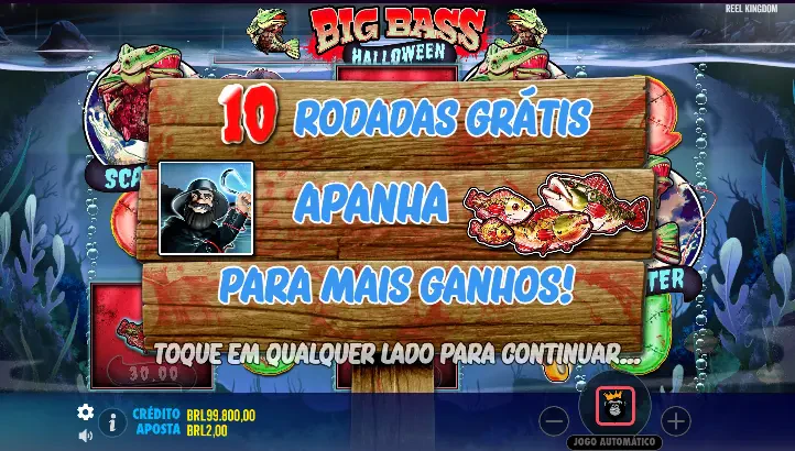 Tela exibida ao acumular os símbolos necessários para ativar as rodadas grátis.