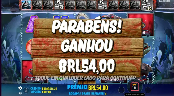 Essa é a tela ao final das rodadas grátis e mostra o valor ganho acumulado.