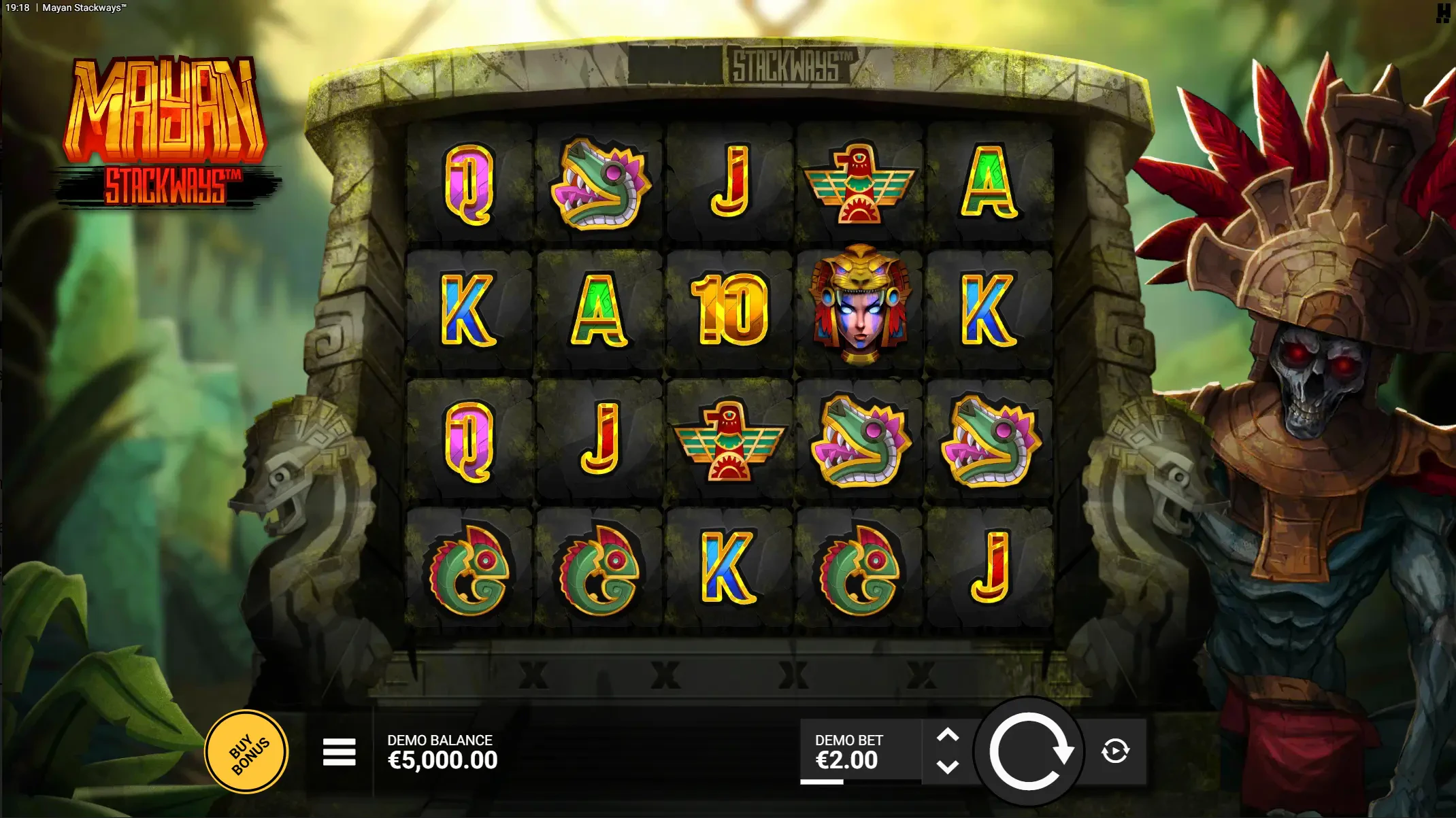 A distribuição do slot funciona da seguinte forma: cinco colunas e quatro linhas.