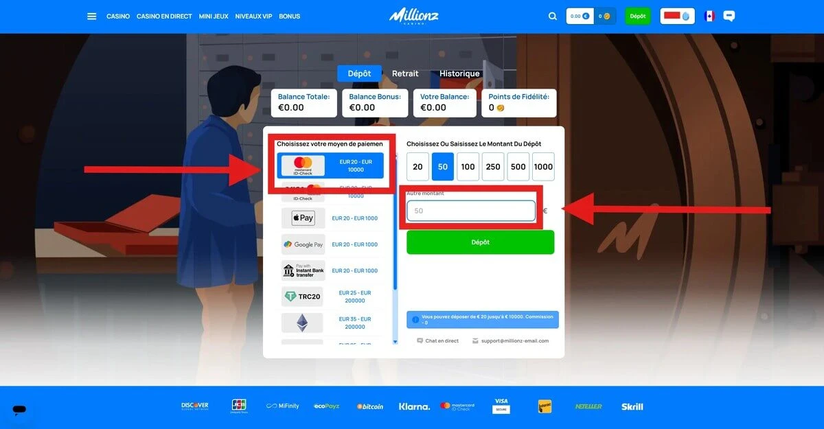 dépot carte bancaire millionz