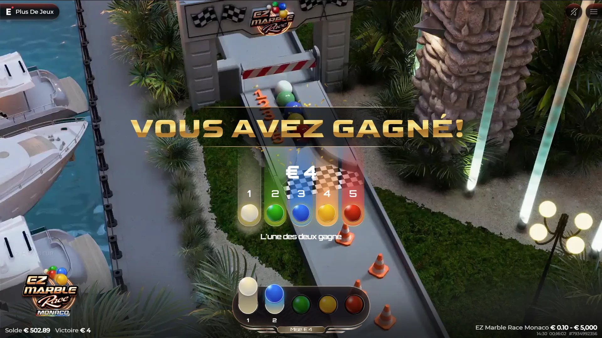 l'arrivée des balles et gain dans ez marble race monaco