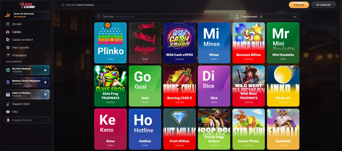 mini jeu madcasino