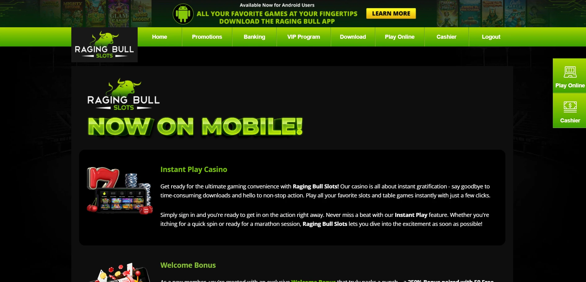 Raging Bull Slots Mobile Play
