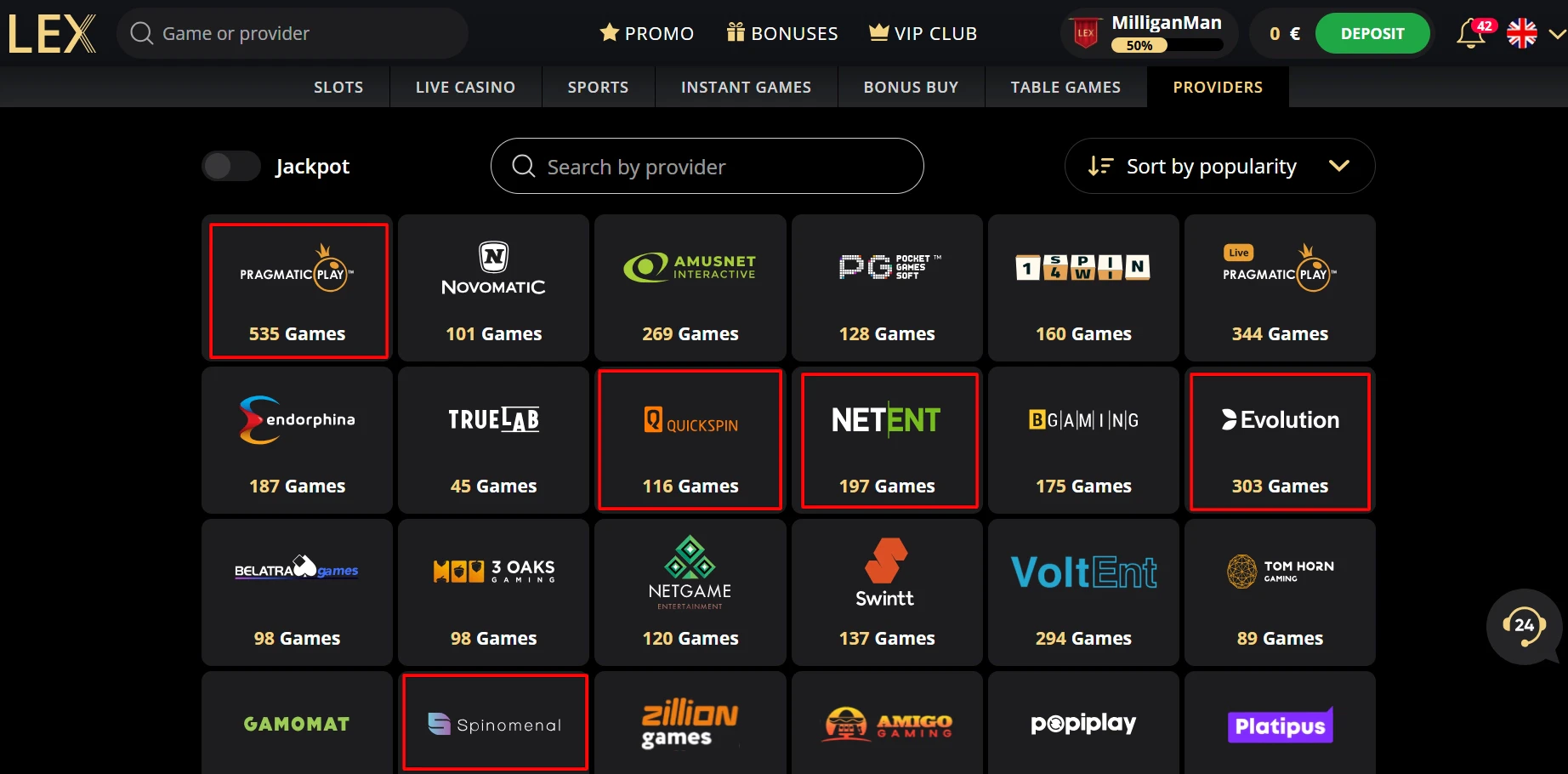 Lex Casino Providers