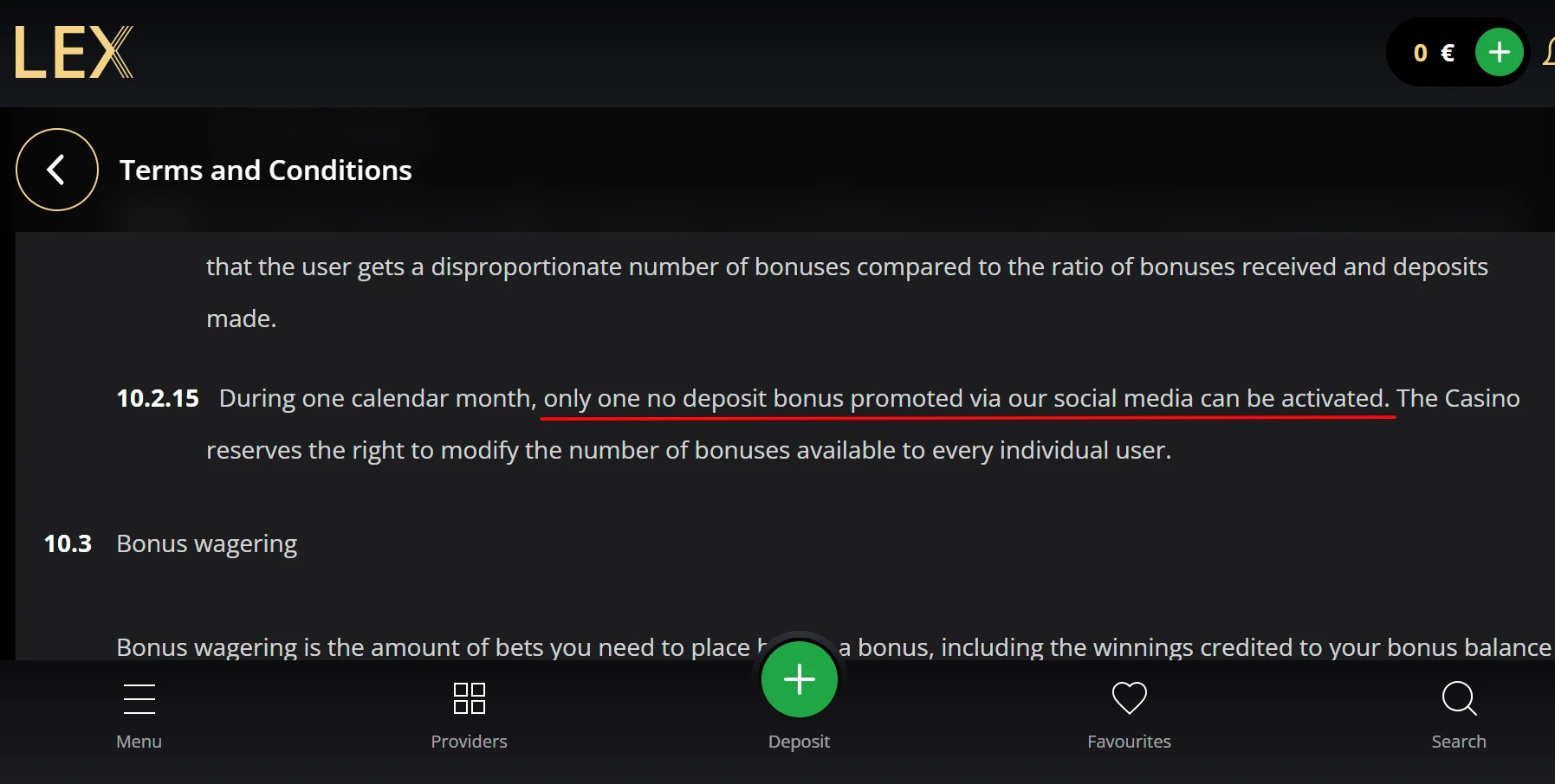 Lex Casino No Deposit Bonuses