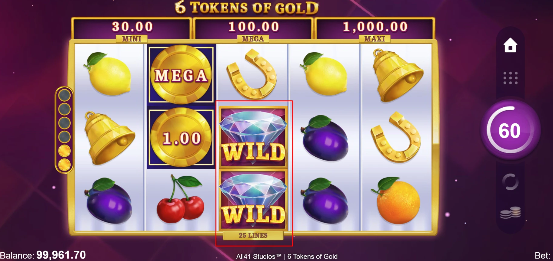 6 Tokens of Gold Wild Symbols