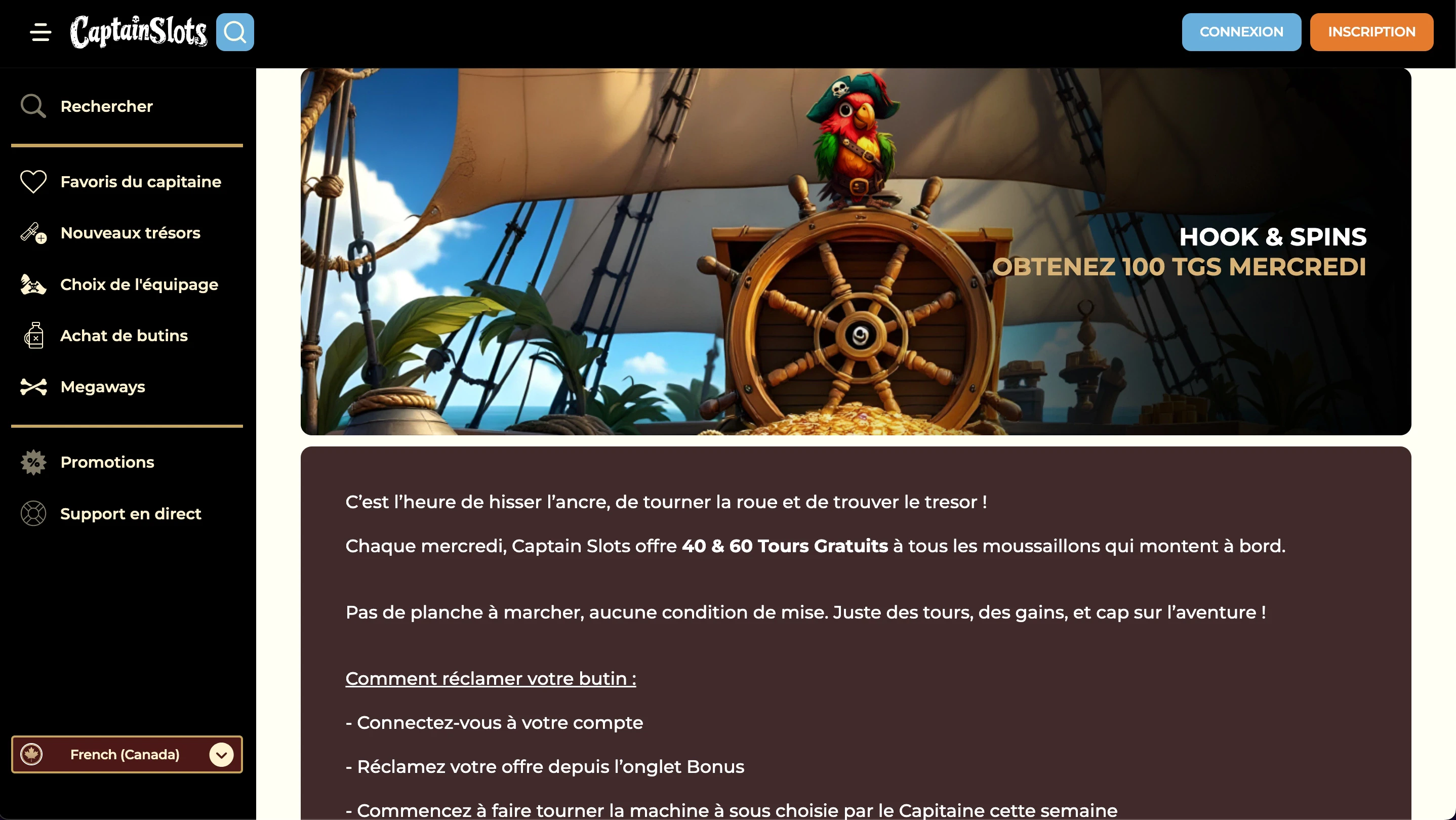 tours gratuits captain slots