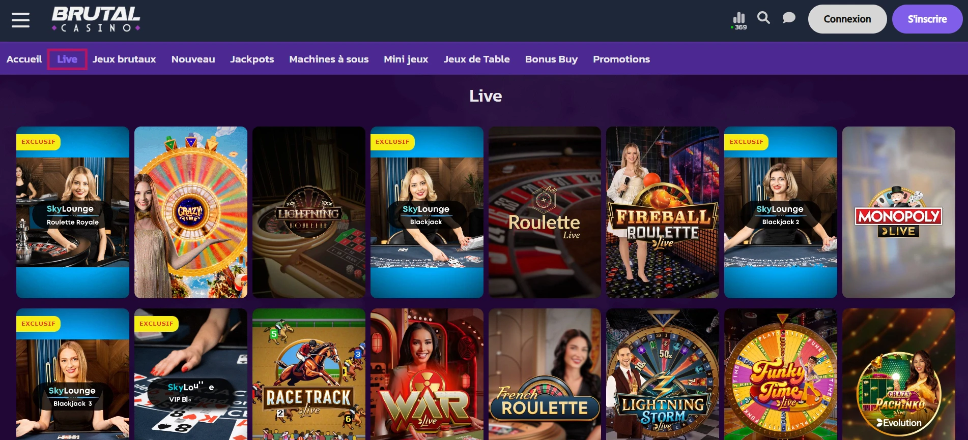 Les jeux de Live Casino