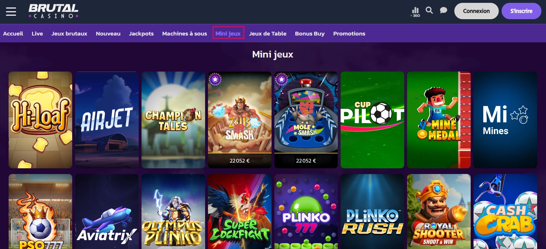 Les mini jeux sur Brutal Casino