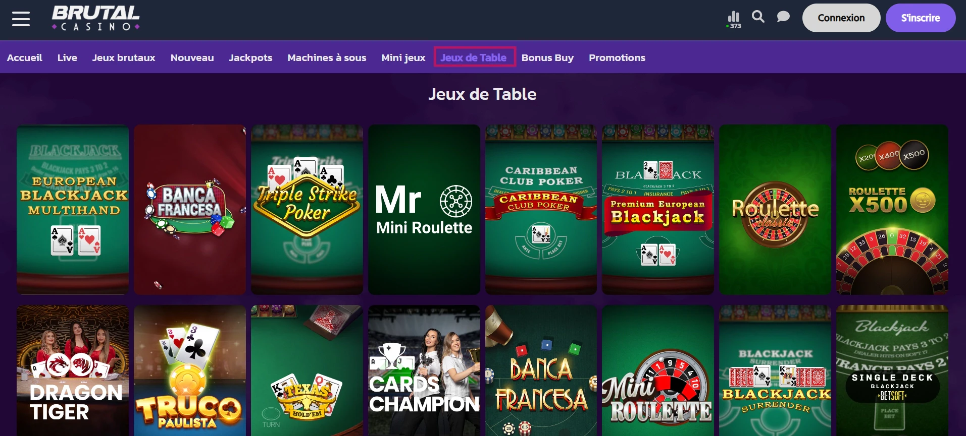 Les jeux de table sur Brutal Casino