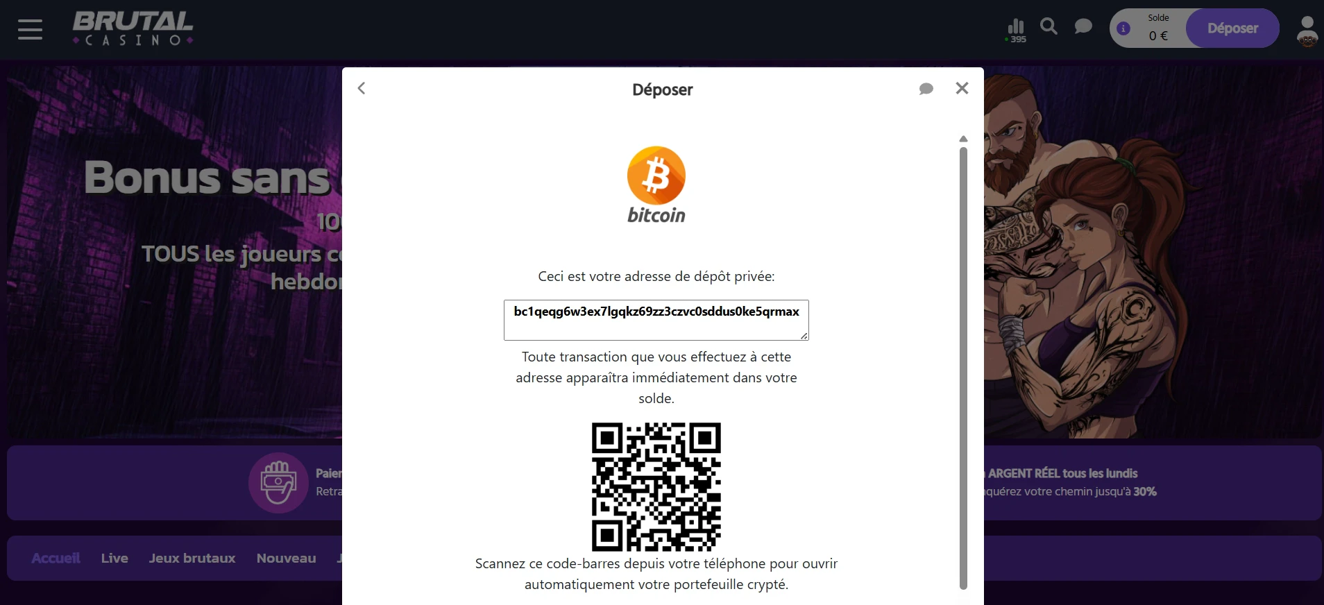 Dépôt en Bitcoin