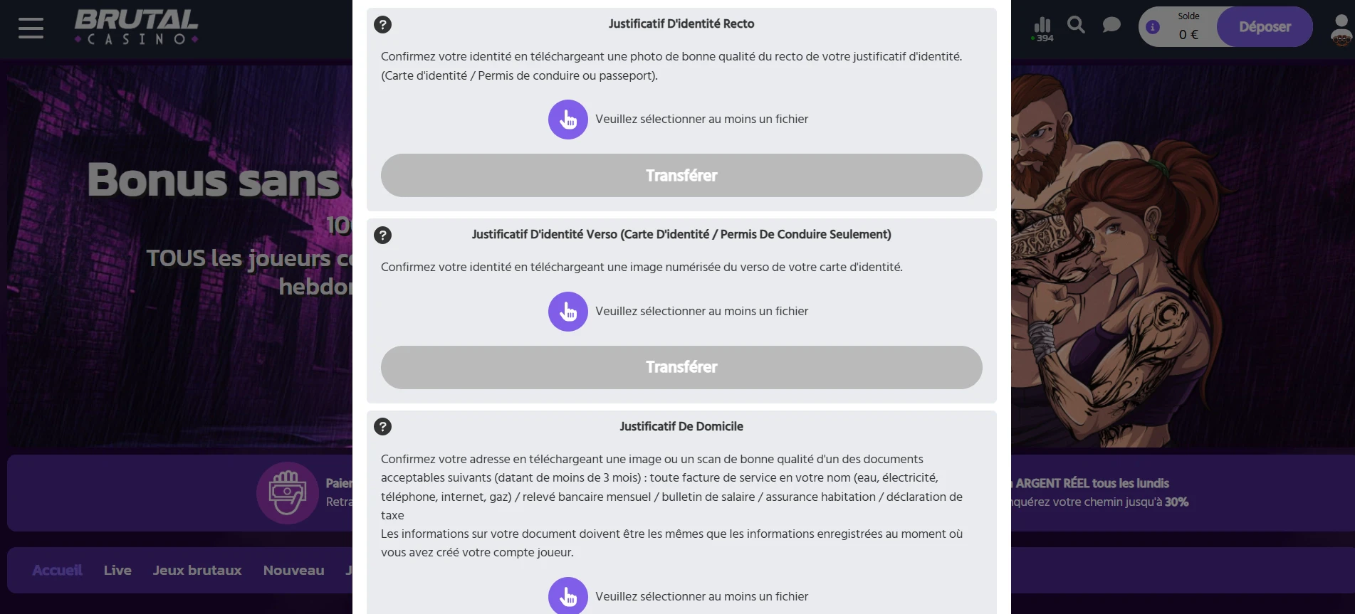 Fenêtre KYC