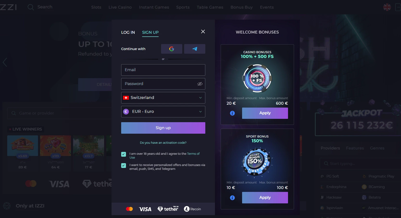 Izzi Casino Registration