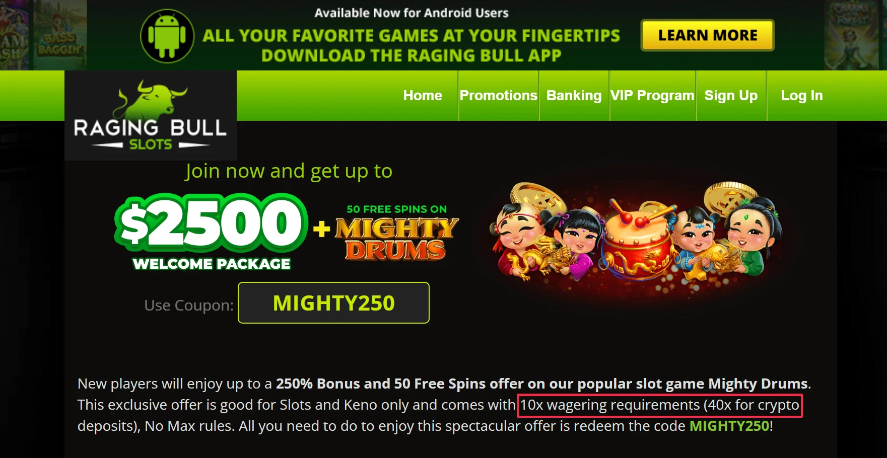 Raging Bull Slots Wagering Requirements