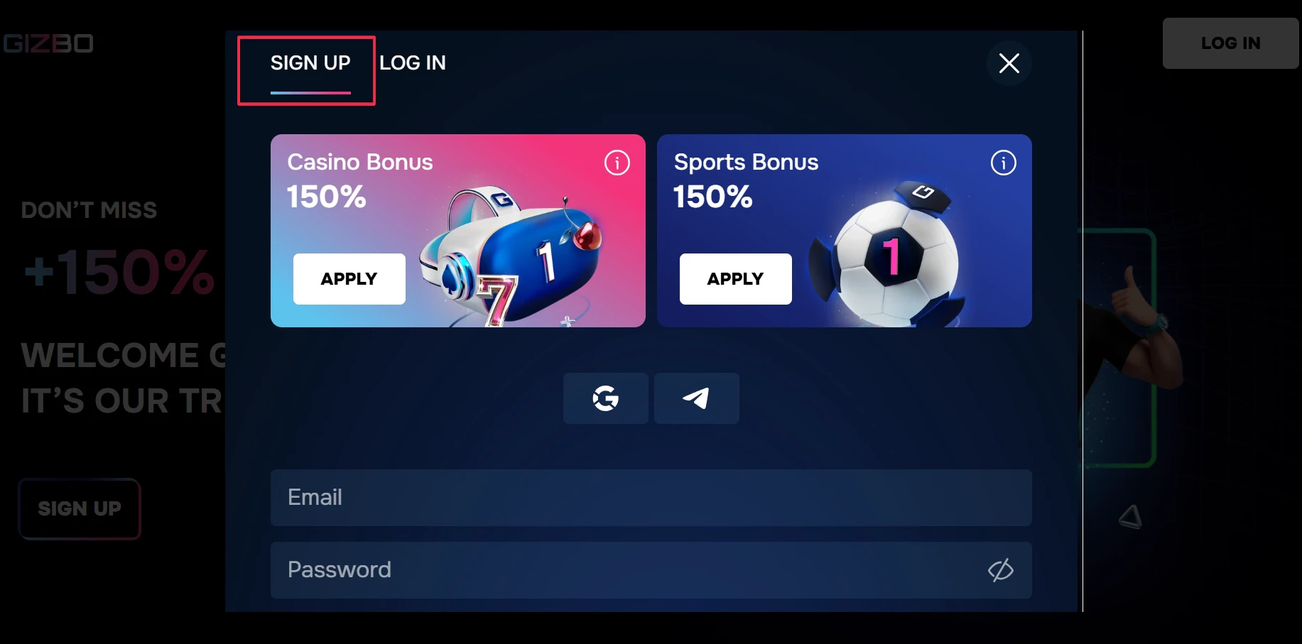 Gizbo Casino Sign Up
