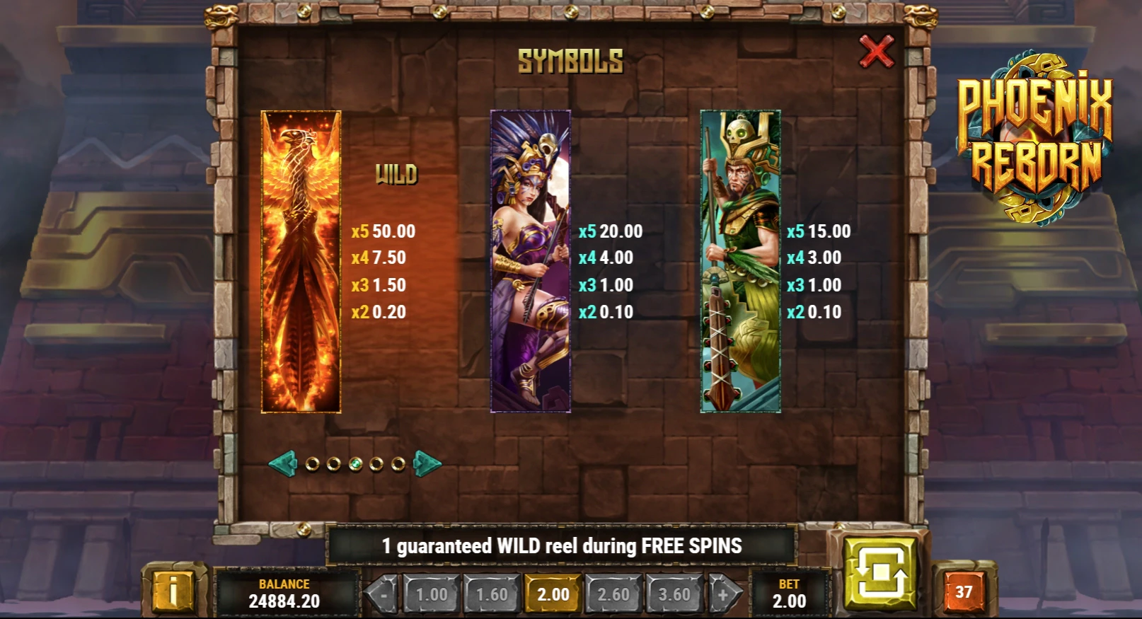 Phoenix Reborn Paytable