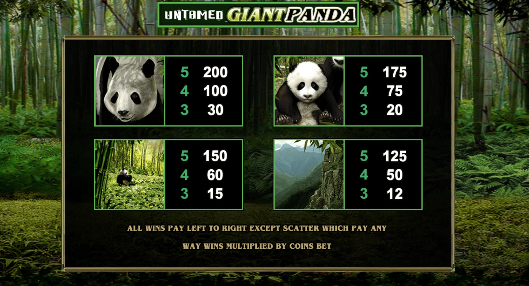 Untamed Giant Panda Paytable