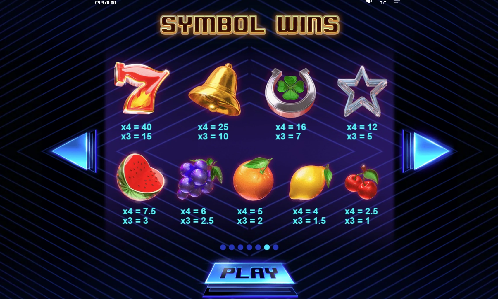 Win Escalator Paytable