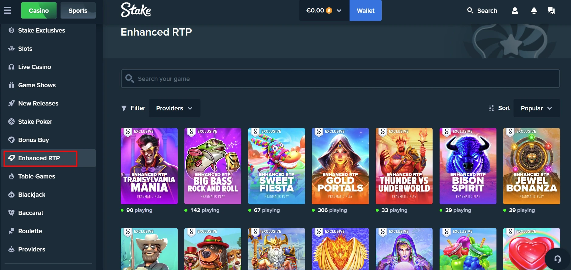 Stake Casino Enhanced RTP