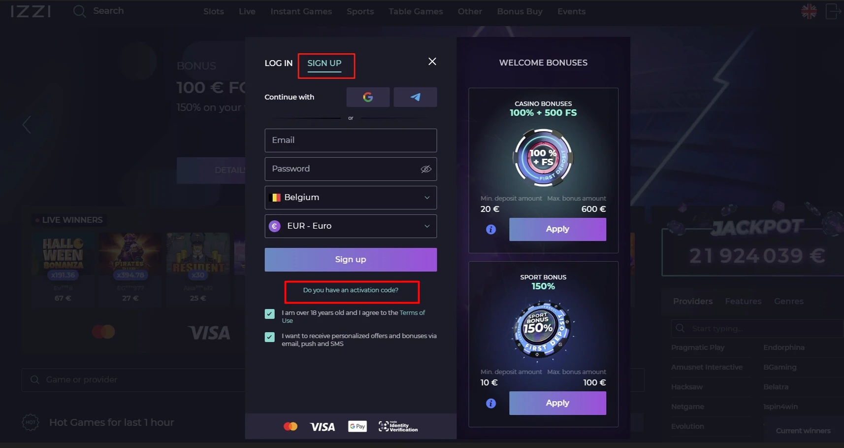 Izzi Casino Activation Code