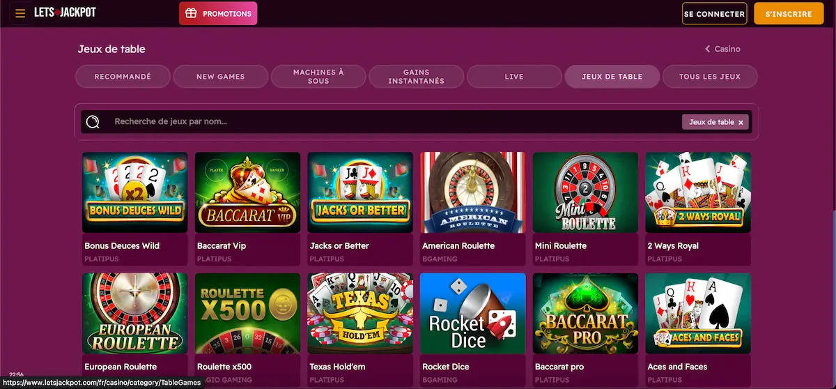lets jackpot jeux de table