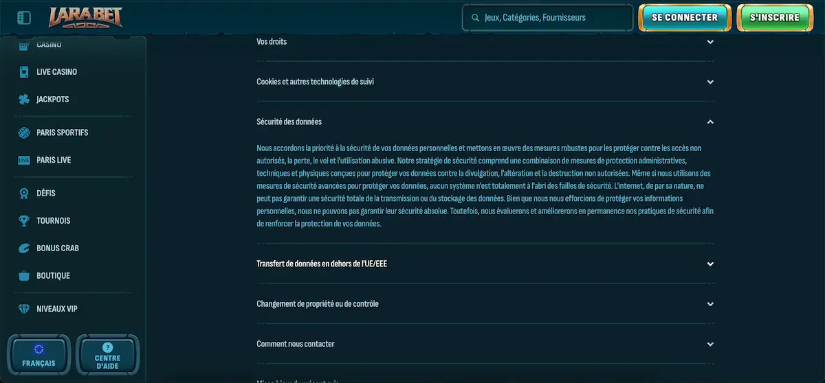 larabet sécurité des données