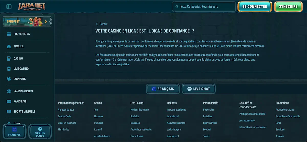 larabet équité rng