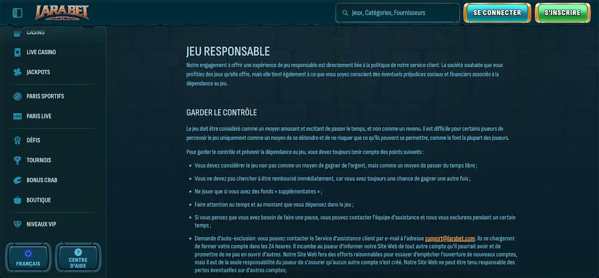 larabet jeu responsable