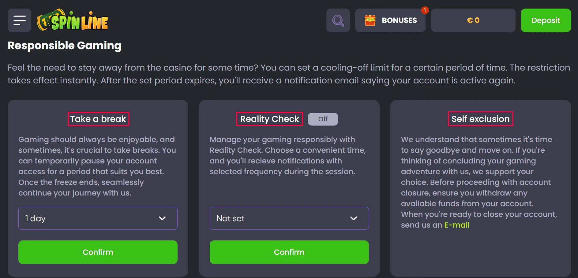 Spinline Casino Responsible Gaming