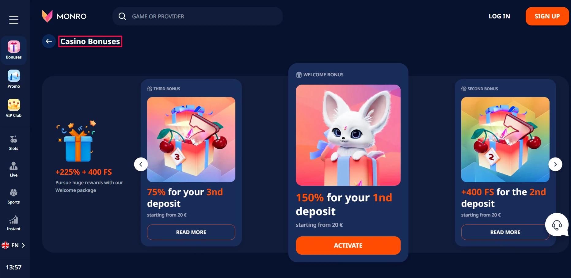 Monro Casino Bonuses