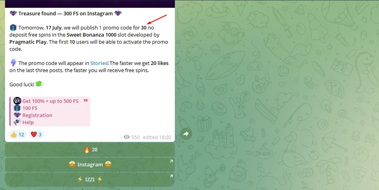 Izzi Casino Telegram 30 No Deposit Free Spins