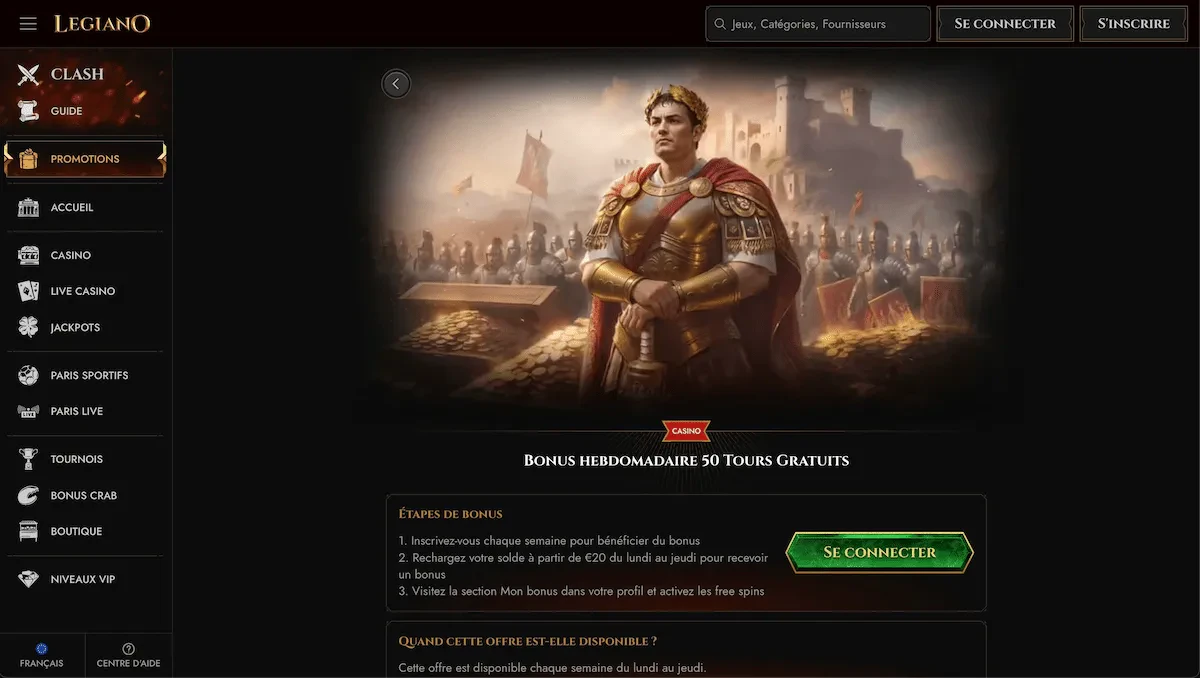 bonus hebdomadaire casino legiano