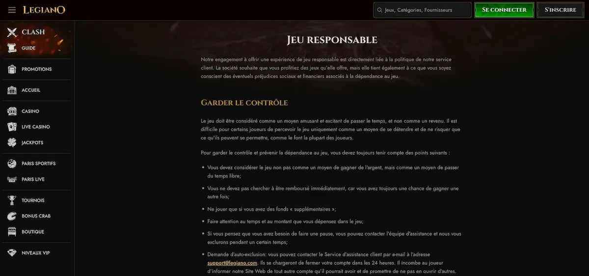 jeu responsable legiano