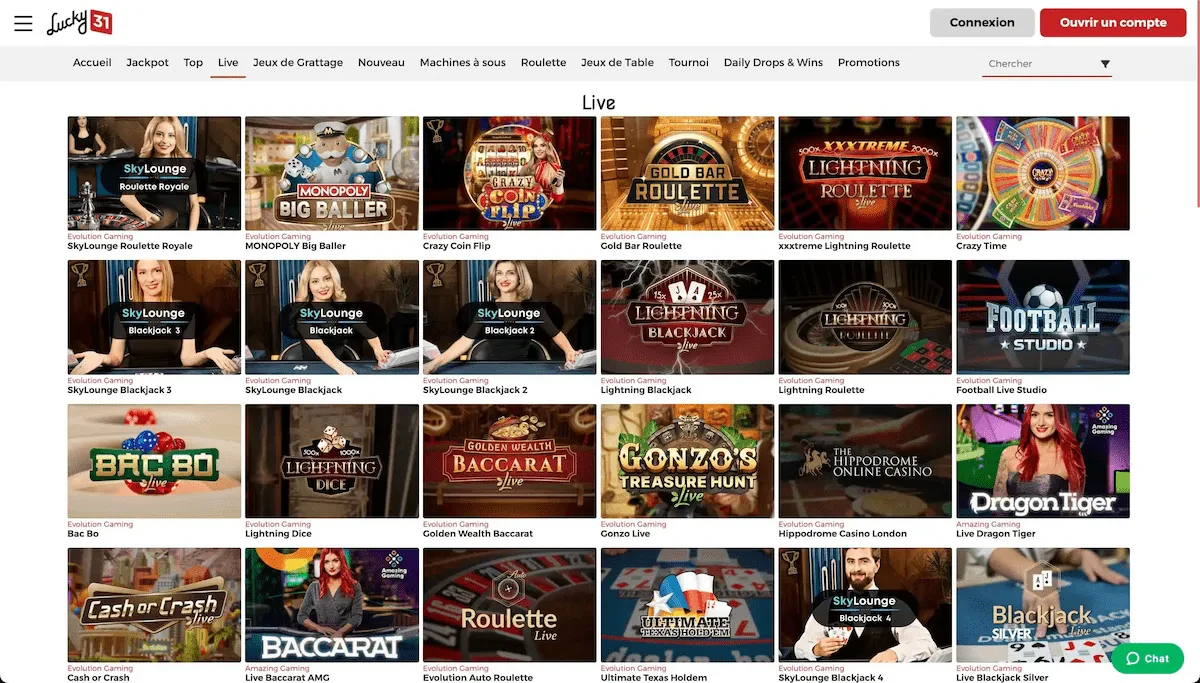 jeux en direct lucky31