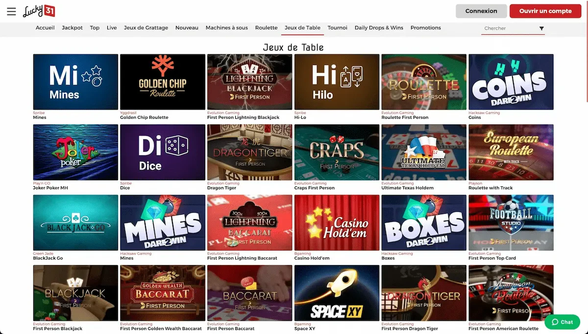 jeux de table lucky31