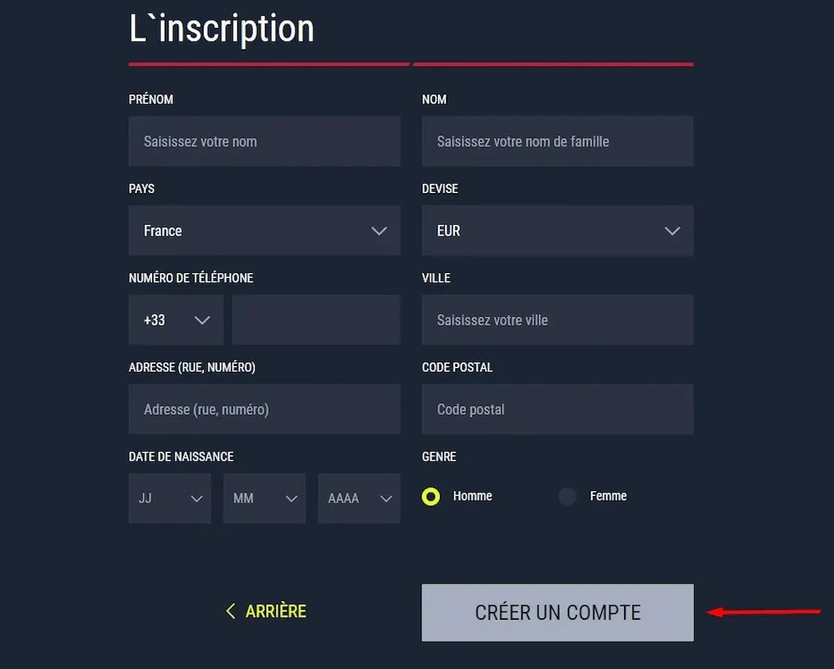 Inscription étape 2/2