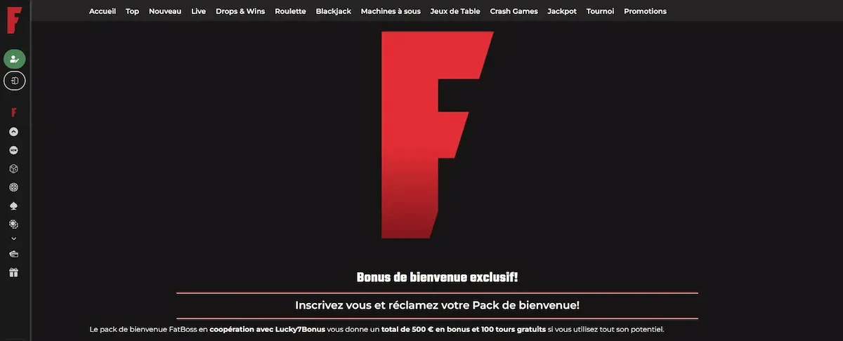 Bonus de bienvenue exclusif Fatboss